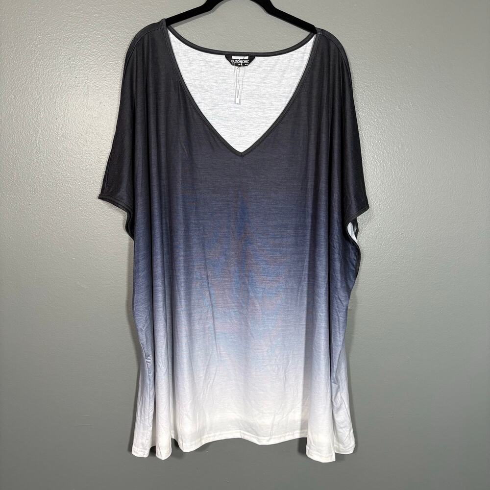 Bloomchic Blue Ombre Boxy V-Neck Casual Capsule T-Shirt - 30 - Women's Plus Size